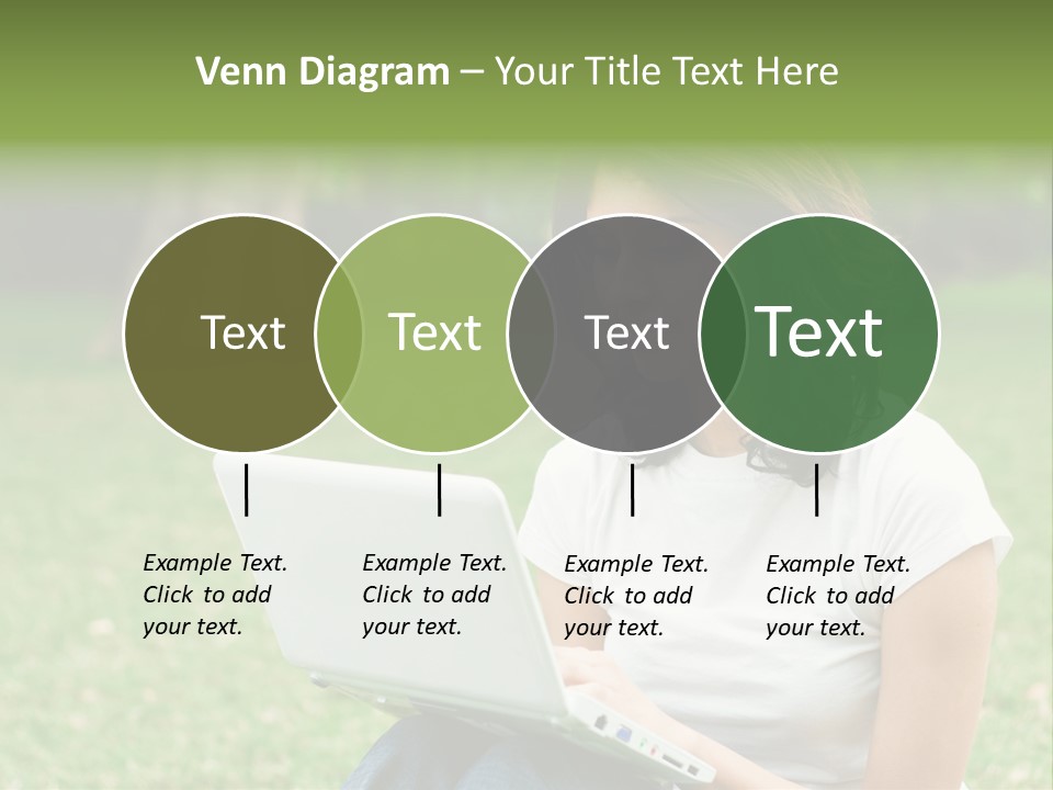 A Woman Sitting In The Grass Using A Laptop Computer PowerPoint Template