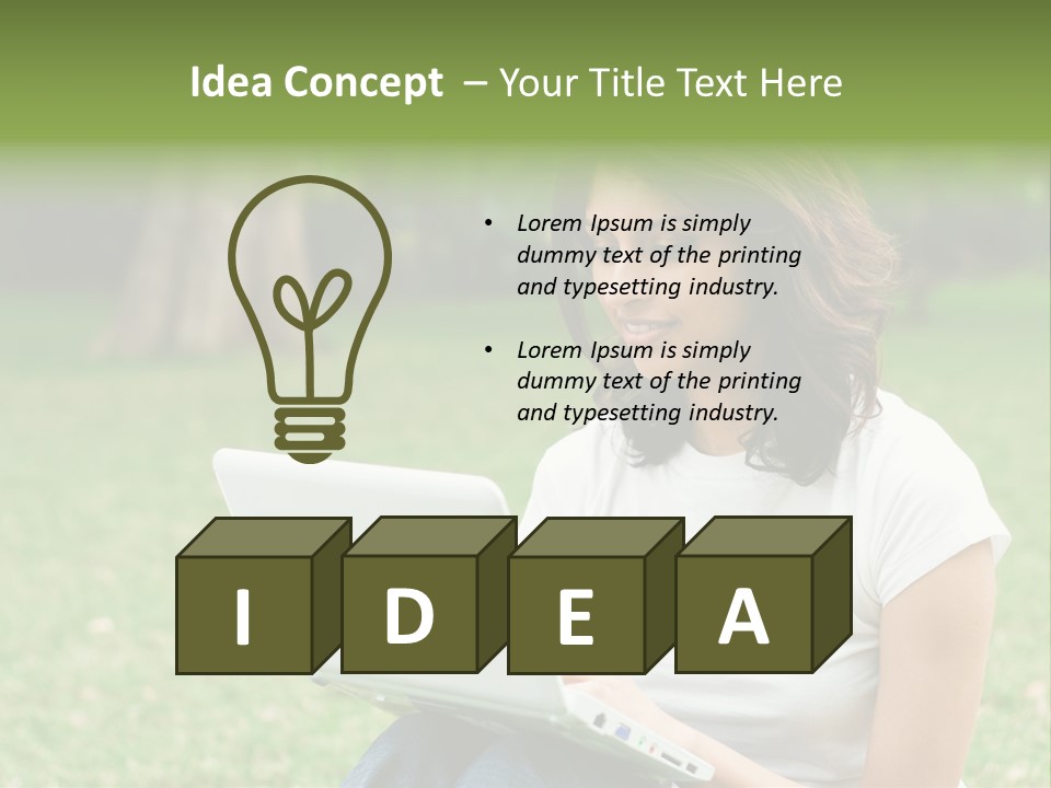 A Woman Sitting In The Grass Using A Laptop Computer PowerPoint Template