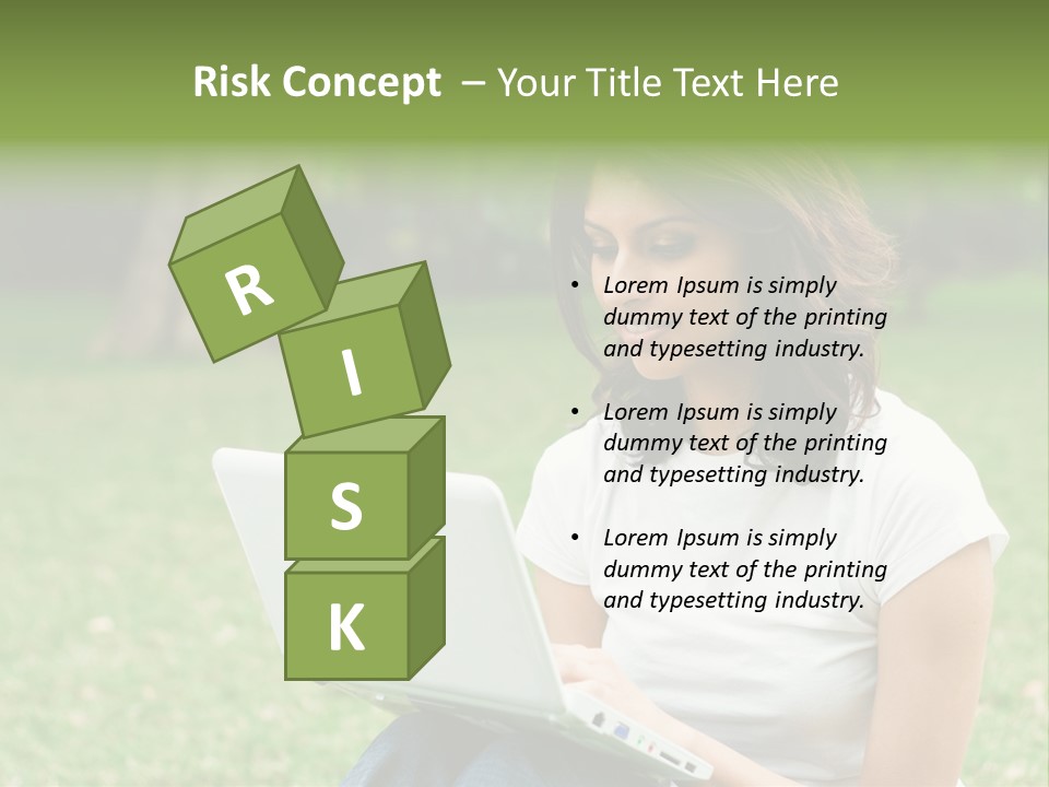 A Woman Sitting In The Grass Using A Laptop Computer PowerPoint Template