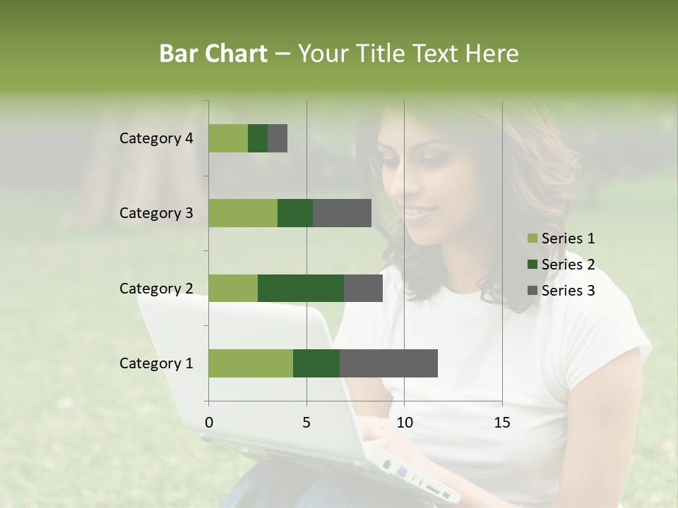 A Woman Sitting In The Grass Using A Laptop Computer PowerPoint Template