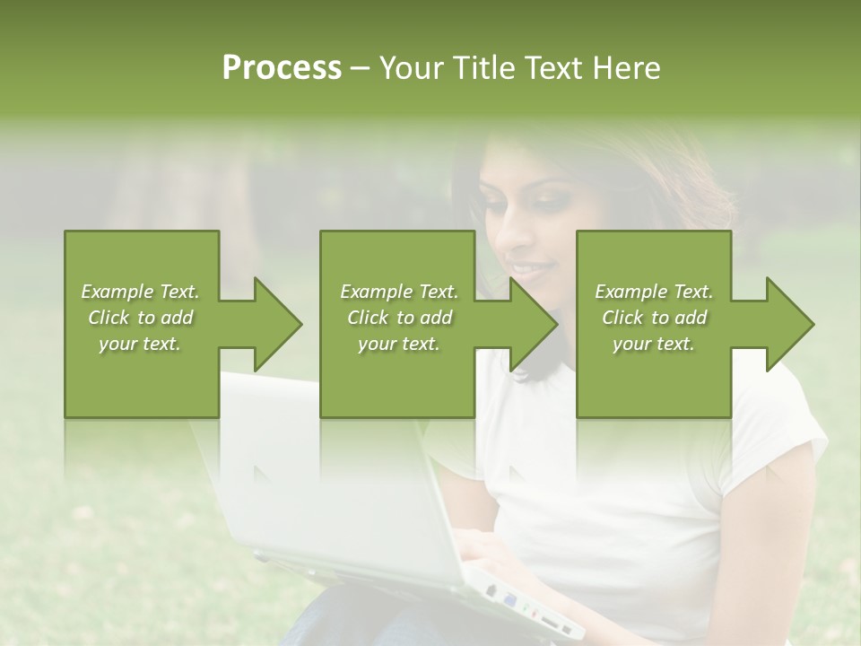 A Woman Sitting In The Grass Using A Laptop Computer PowerPoint Template