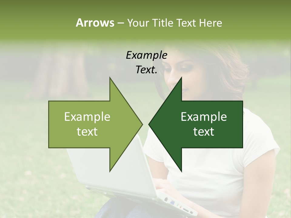 A Woman Sitting In The Grass Using A Laptop Computer PowerPoint Template