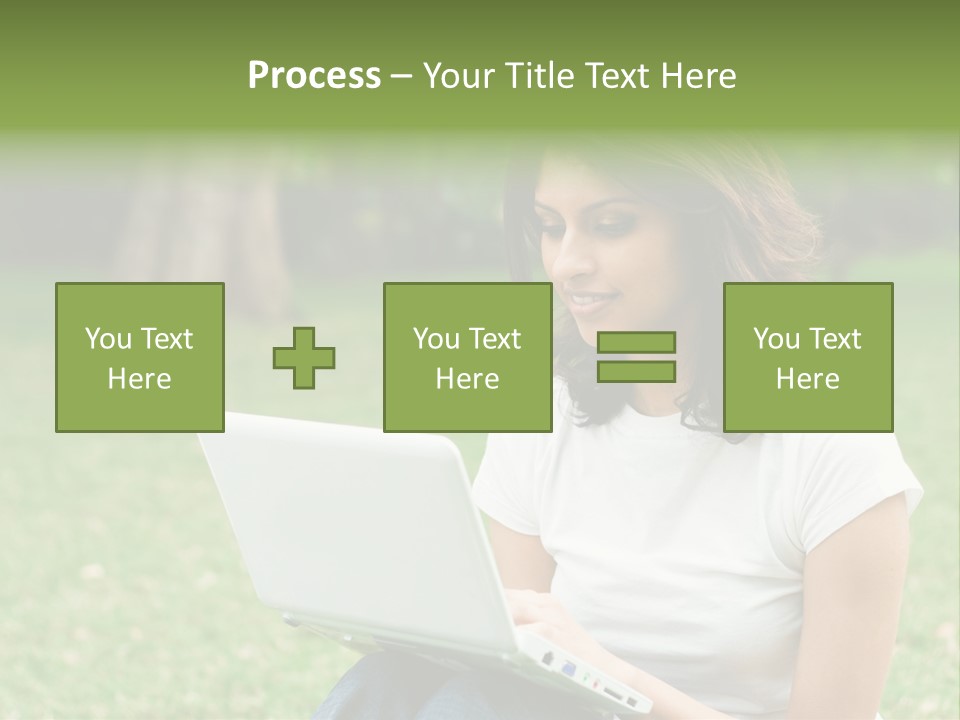A Woman Sitting In The Grass Using A Laptop Computer PowerPoint Template
