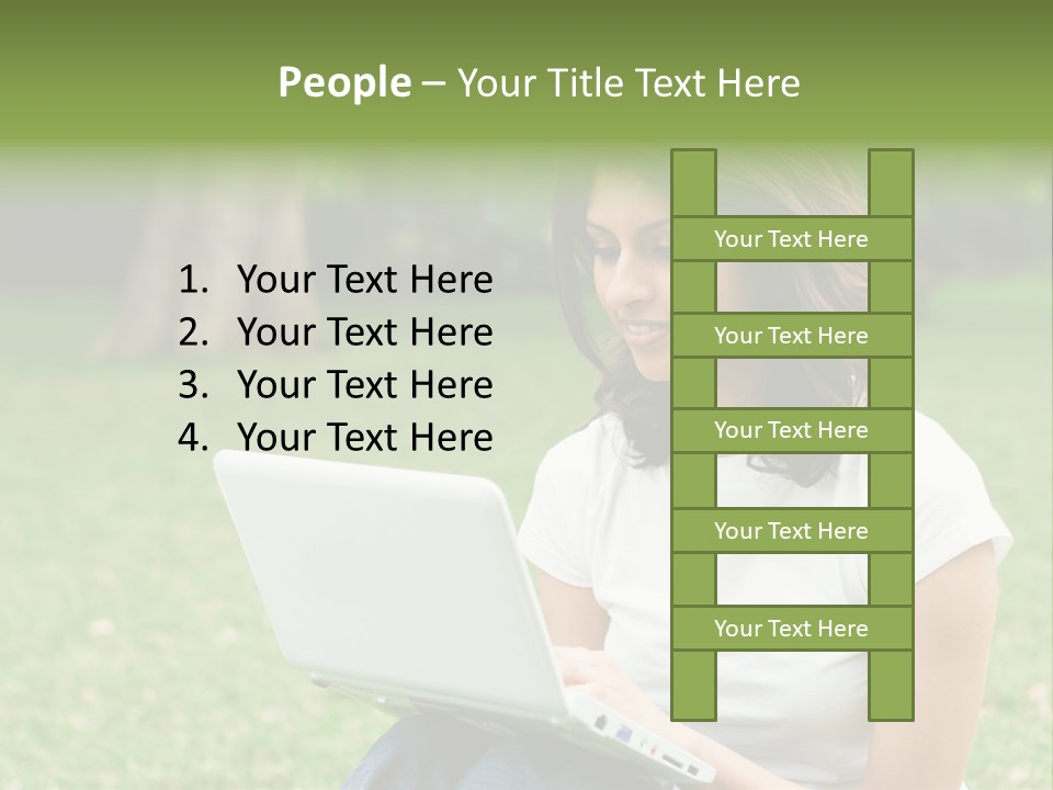 A Woman Sitting In The Grass Using A Laptop Computer PowerPoint Template