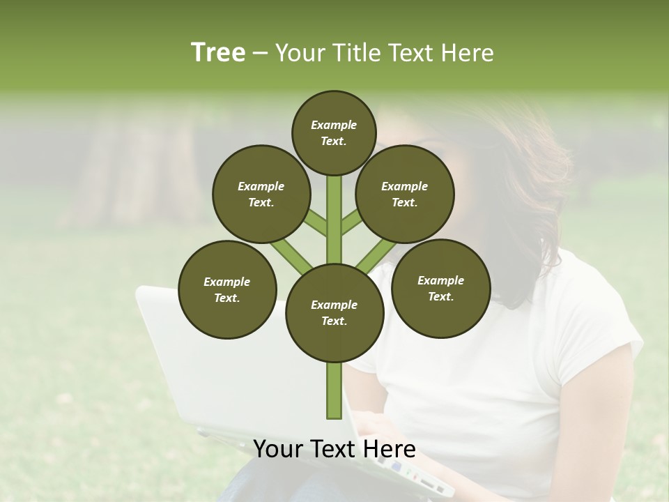A Woman Sitting In The Grass Using A Laptop Computer PowerPoint Template