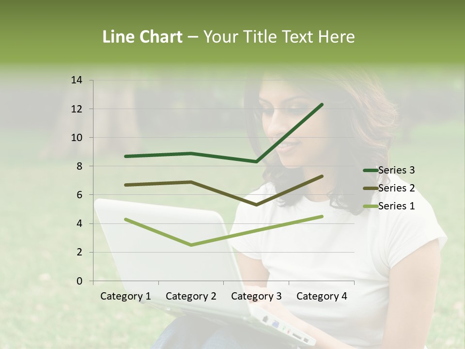 A Woman Sitting In The Grass Using A Laptop Computer PowerPoint Template