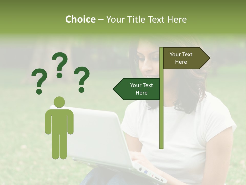 A Woman Sitting In The Grass Using A Laptop Computer PowerPoint Template