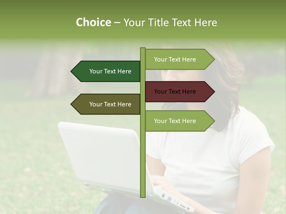A Woman Sitting In The Grass Using A Laptop Computer PowerPoint Template