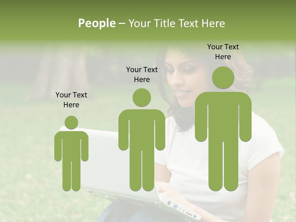 A Woman Sitting In The Grass Using A Laptop Computer PowerPoint Template