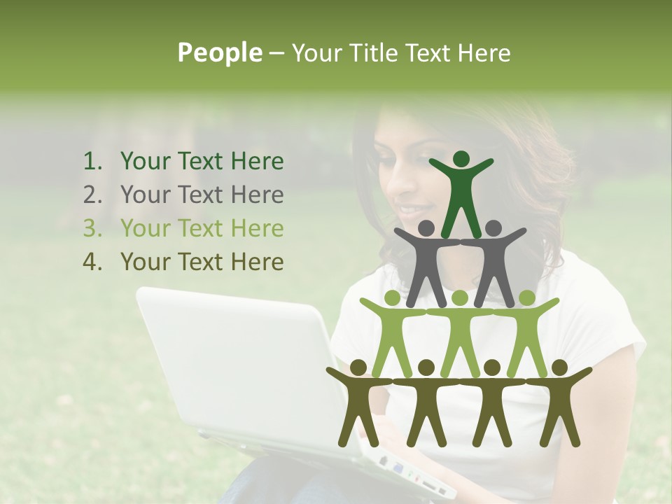 A Woman Sitting In The Grass Using A Laptop Computer PowerPoint Template