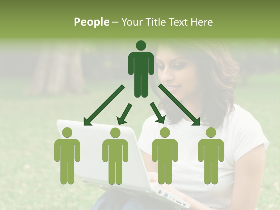 A Woman Sitting In The Grass Using A Laptop Computer PowerPoint Template
