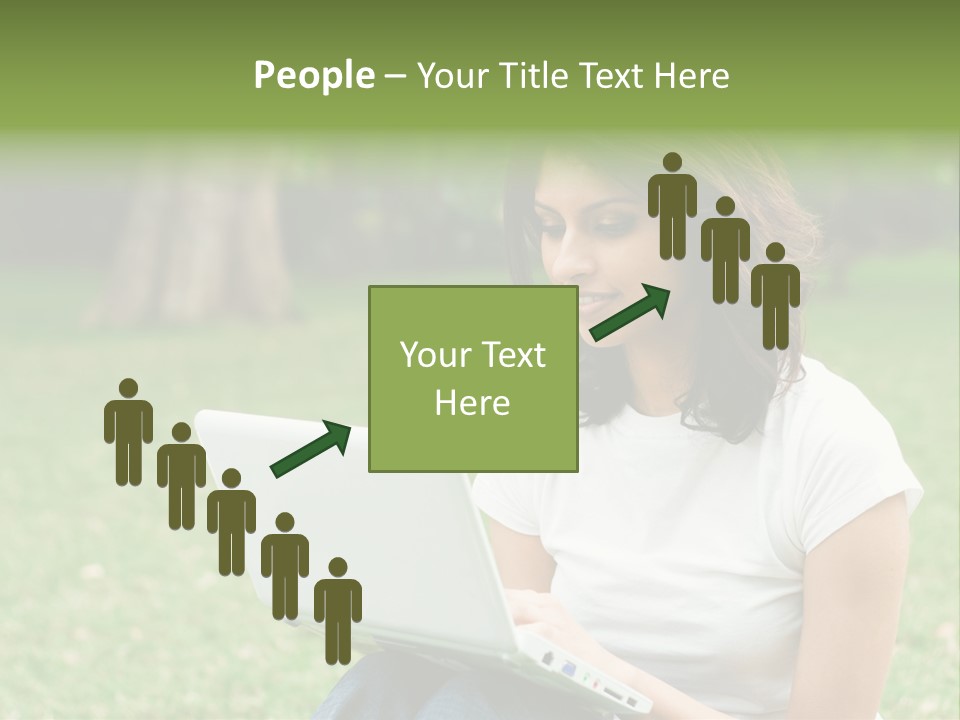 A Woman Sitting In The Grass Using A Laptop Computer PowerPoint Template