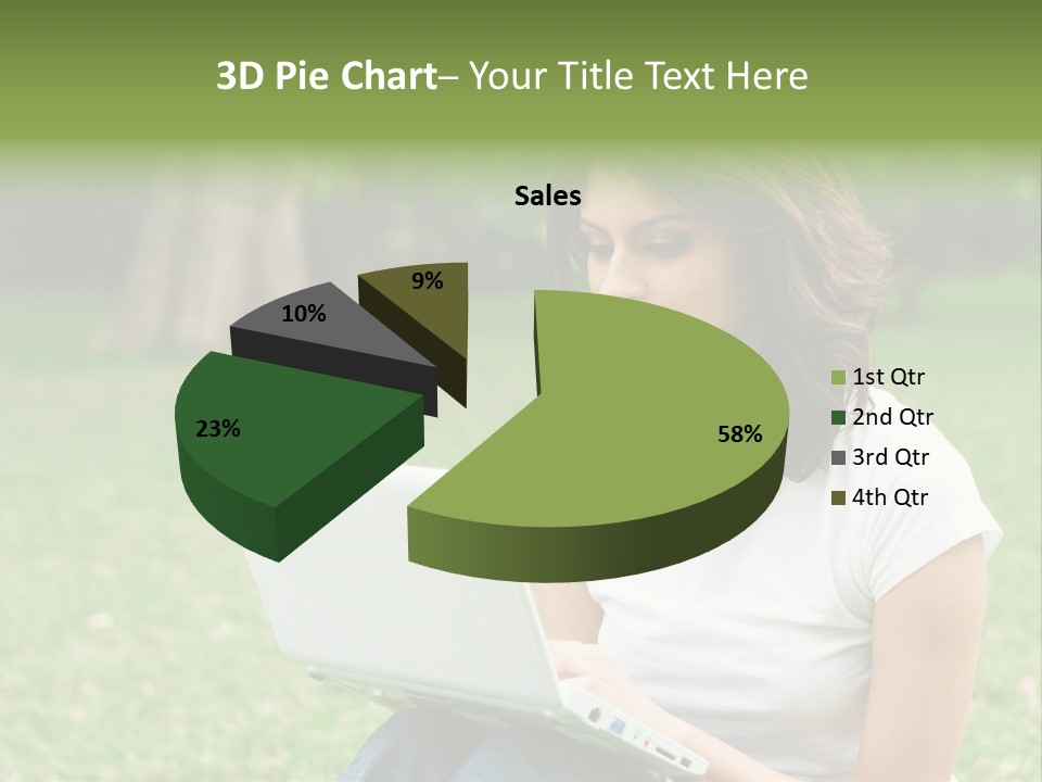 A Woman Sitting In The Grass Using A Laptop Computer PowerPoint Template