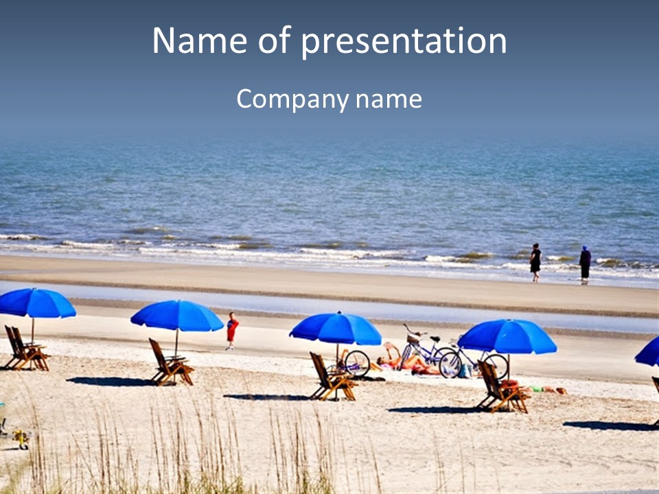 A Group Of Lawn Chairs And Umbrellas On A Beach PowerPoint Template