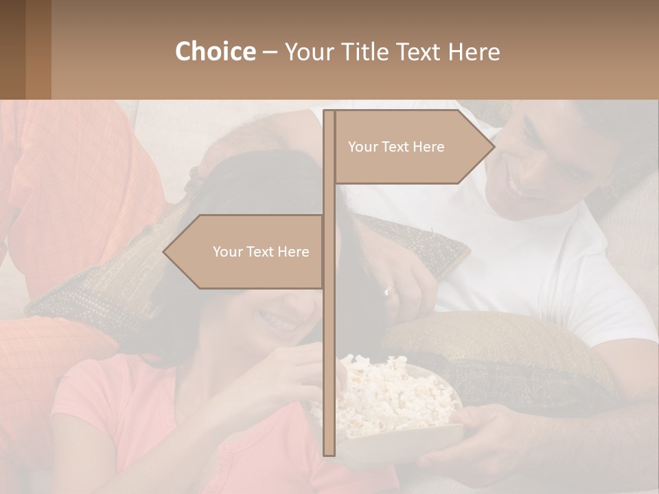 A Man And Woman Sitting On A Couch Eating Popcorn PowerPoint Template
