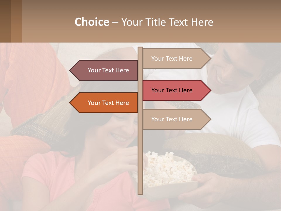 A Man And Woman Sitting On A Couch Eating Popcorn PowerPoint Template