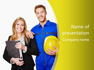 A Man And A Woman Holding A Yellow Hard Hat PowerPoint Template