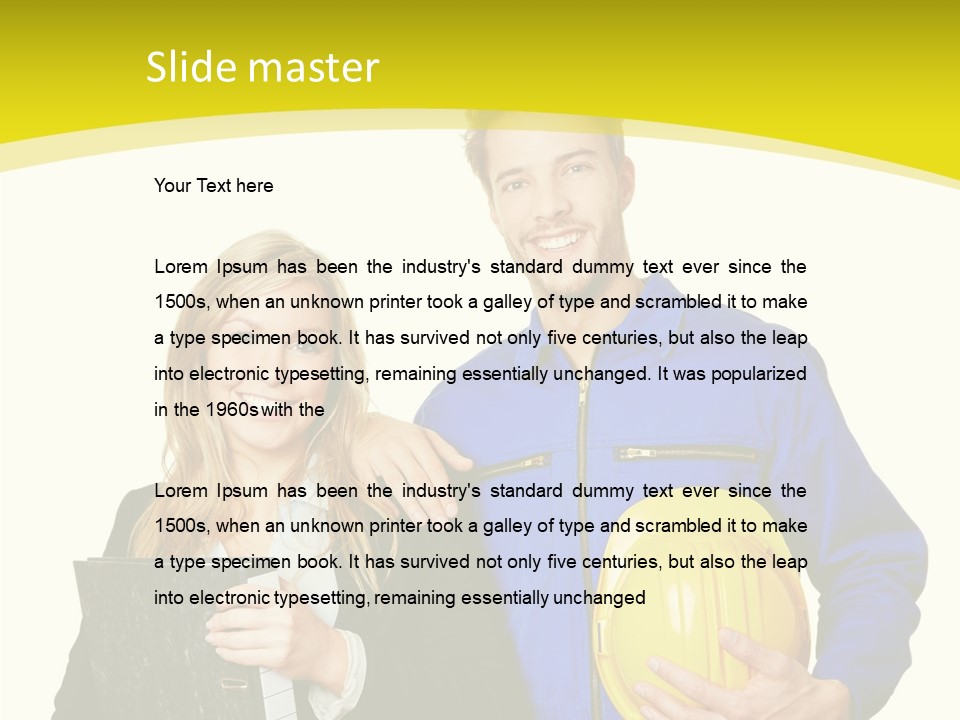 A Man And A Woman Holding A Yellow Hard Hat PowerPoint Template