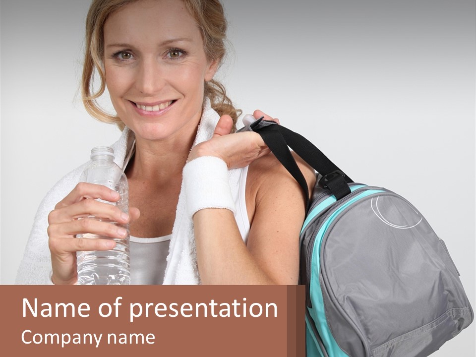 A Woman Is Holding A Water Bottle And A Gym Bag PowerPoint Template