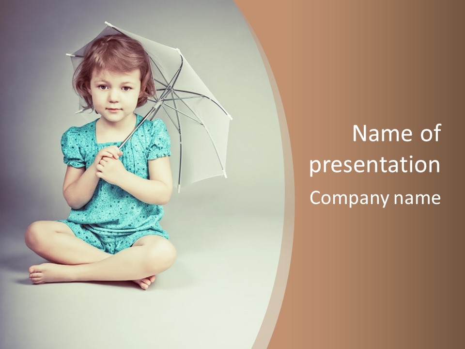 A Little Girl Sitting On The Floor Holding An Umbrella PowerPoint Template