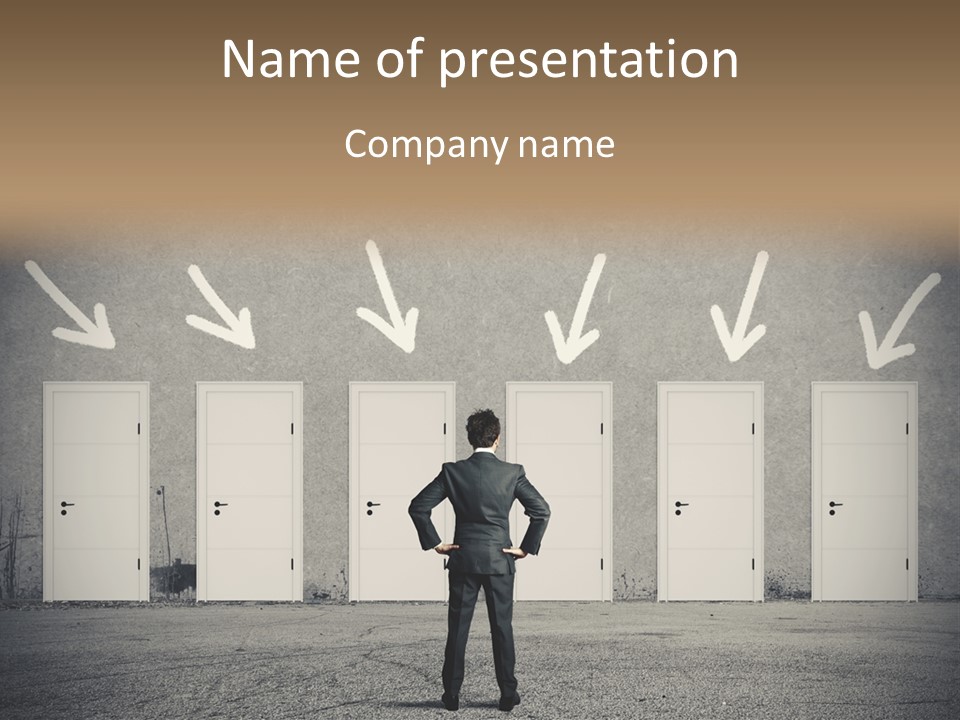 A Man Standing In Front Of A Row Of Doors PowerPoint Template