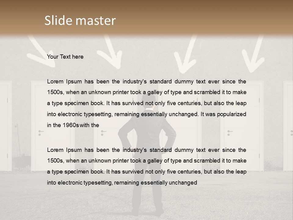 A Man Standing In Front Of A Row Of Doors PowerPoint Template