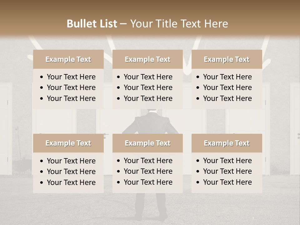 A Man Standing In Front Of A Row Of Doors PowerPoint Template