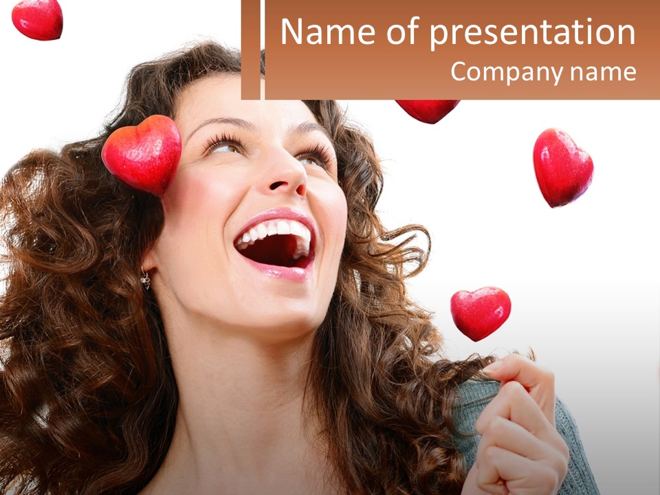 A Woman With Hearts On Her Head Is Smiling PowerPoint Template