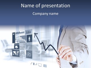 A Man In A Business Suit Writing On A Screen PowerPoint Template