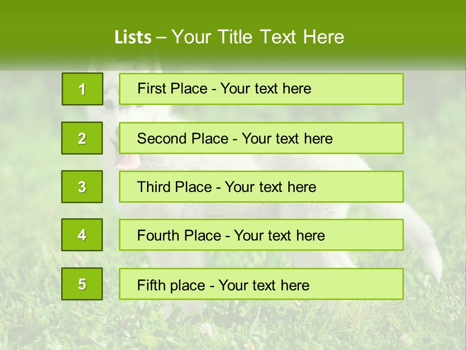 A White Dog Standing On Top Of A Lush Green Field PowerPoint Template