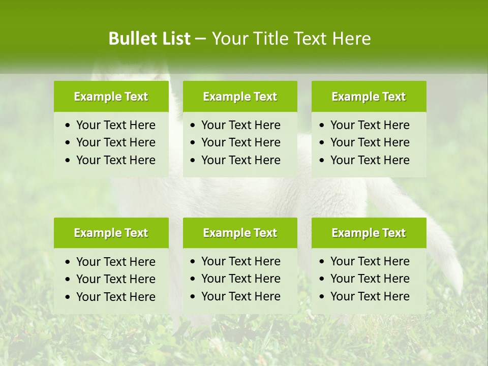 A White Dog Standing On Top Of A Lush Green Field PowerPoint Template