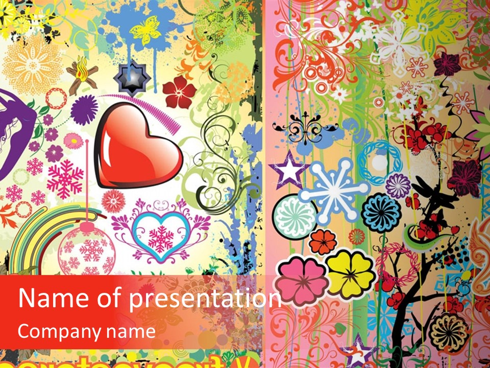A Colorful Background With Hearts And Flowers PowerPoint Template