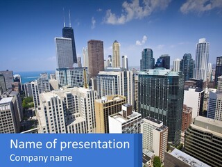 A City Skyline With Skyscrapers And A Blue Sky PowerPoint Template