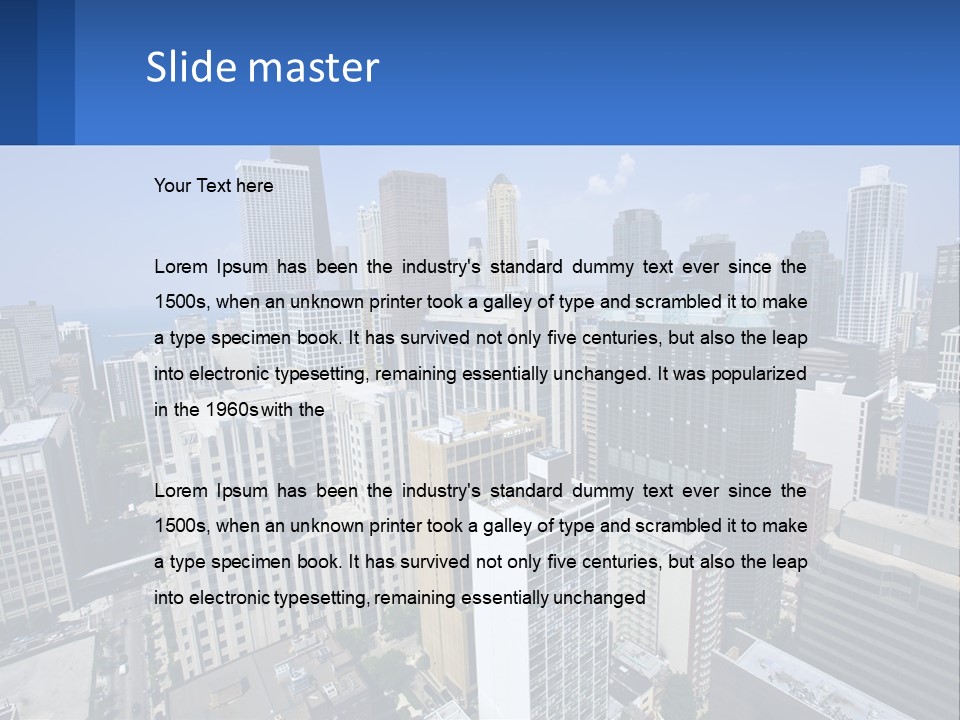 A City Skyline With Skyscrapers And A Blue Sky PowerPoint Template