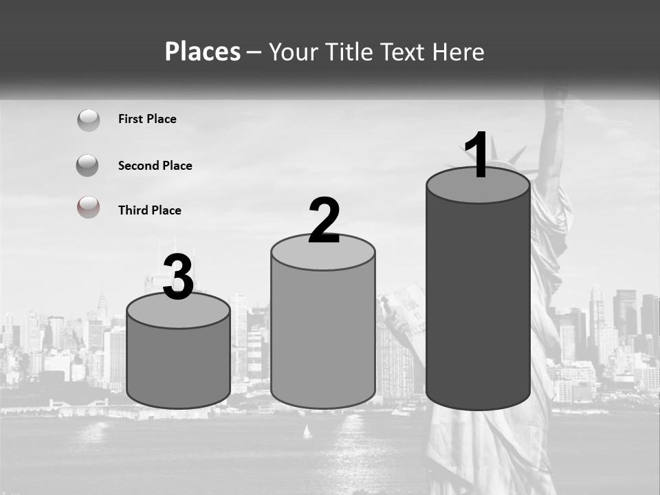 A Statue Of Liberty In Front Of A City Skyline PowerPoint Template