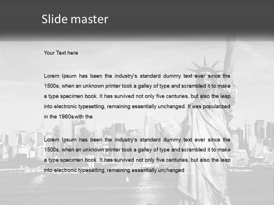 A Statue Of Liberty In Front Of A City Skyline PowerPoint Template