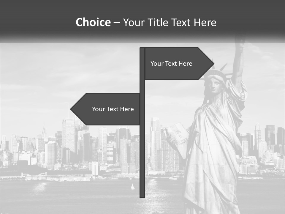 A Statue Of Liberty In Front Of A City Skyline PowerPoint Template