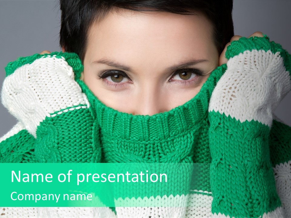 A Woman Wearing A Green And White Sweater PowerPoint Template