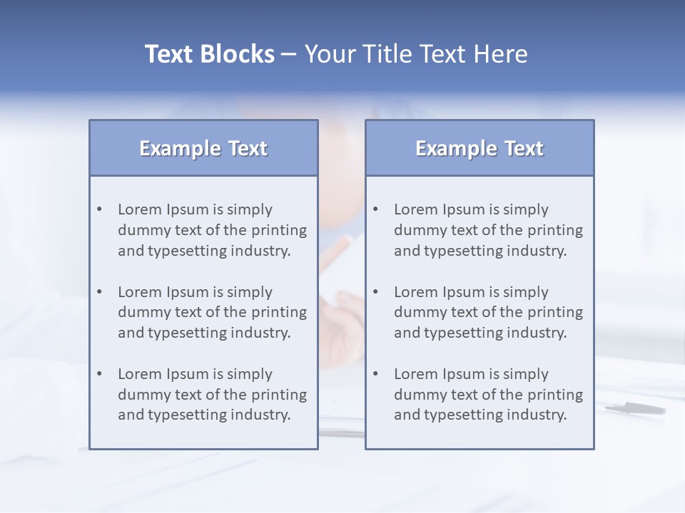 A Woman Sitting At A Table Holding A Business Card PowerPoint Template