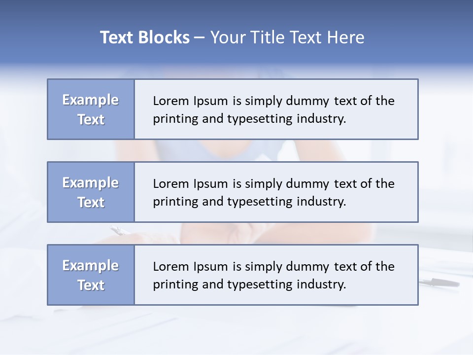 A Woman Sitting At A Table Holding A Business Card PowerPoint Template