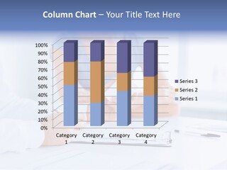 A Woman Sitting At A Table Holding A Business Card PowerPoint Template