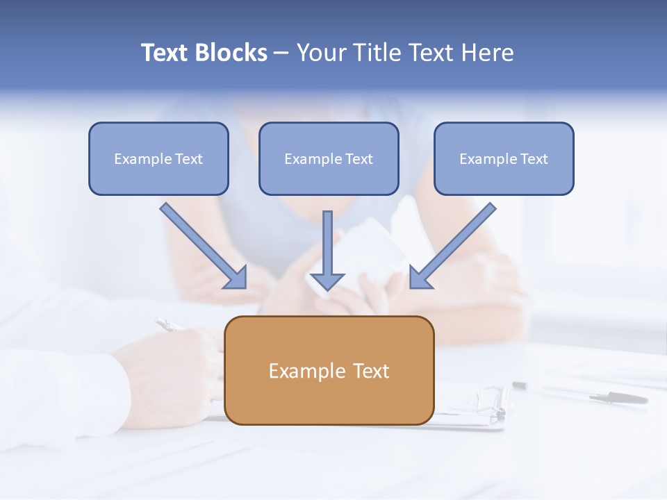 A Woman Sitting At A Table Holding A Business Card PowerPoint Template