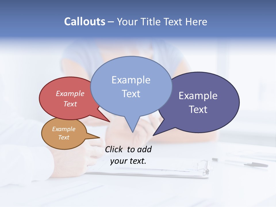 A Woman Sitting At A Table Holding A Business Card PowerPoint Template