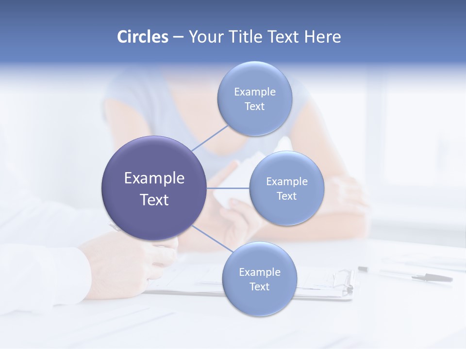 A Woman Sitting At A Table Holding A Business Card PowerPoint Template