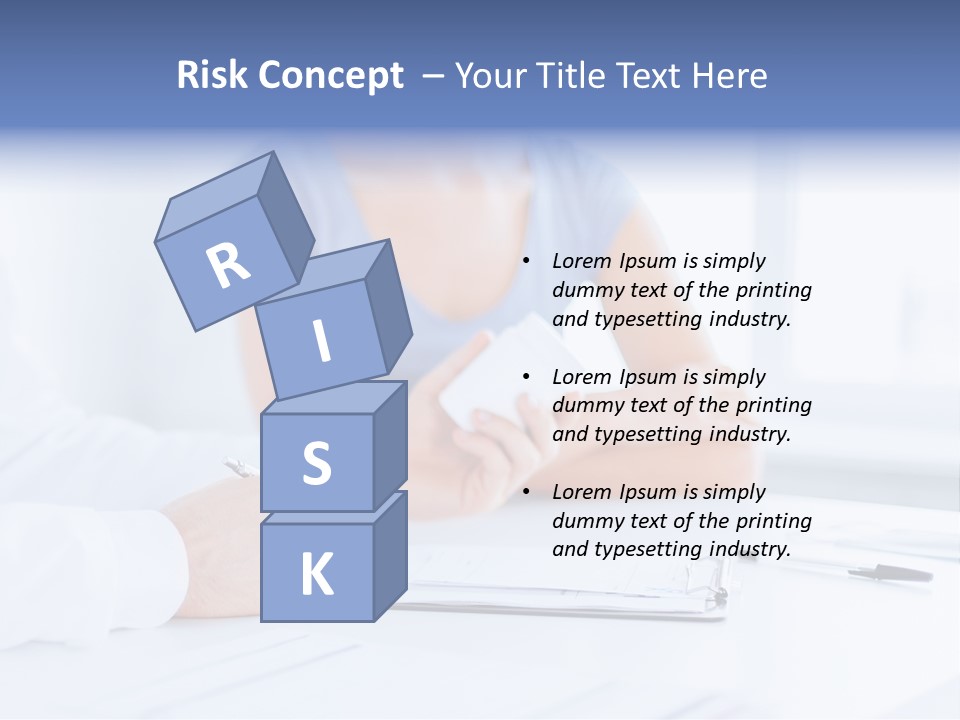 A Woman Sitting At A Table Holding A Business Card PowerPoint Template