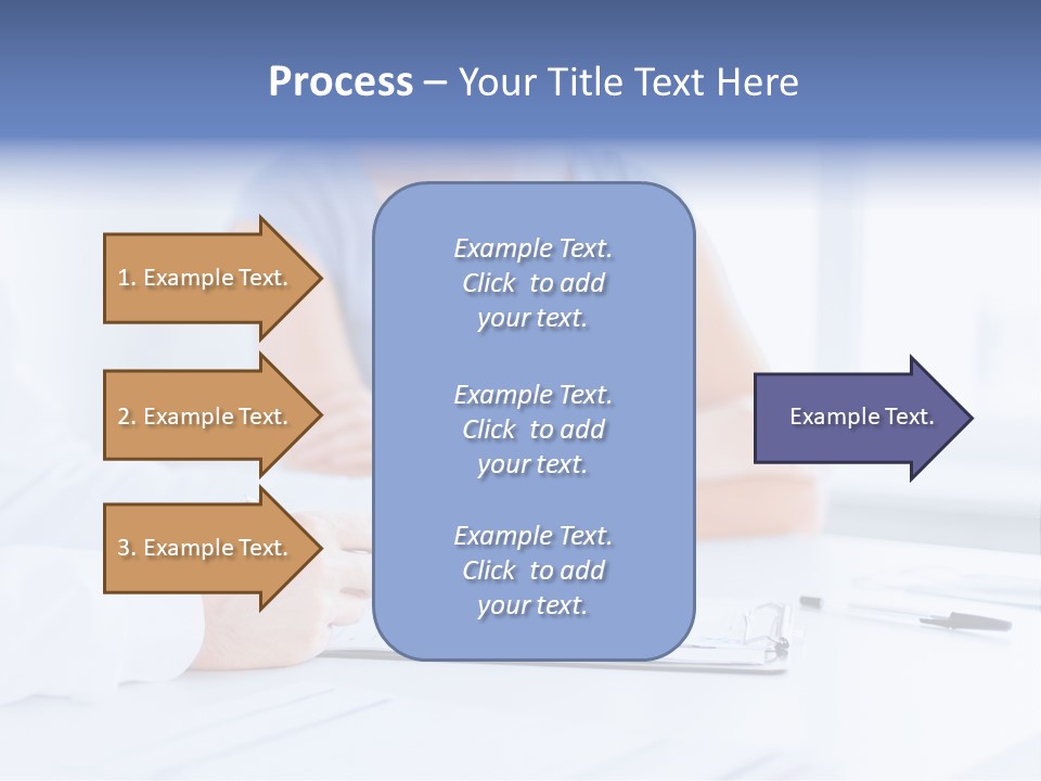 A Woman Sitting At A Table Holding A Business Card PowerPoint Template