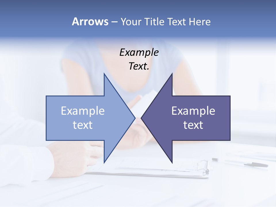 A Woman Sitting At A Table Holding A Business Card PowerPoint Template