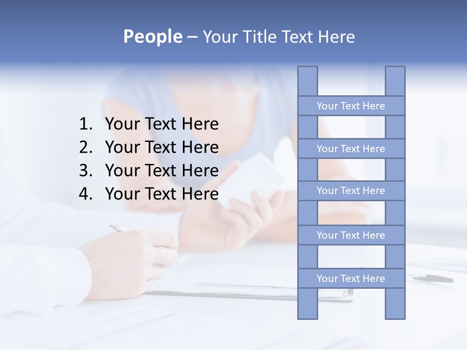 A Woman Sitting At A Table Holding A Business Card PowerPoint Template