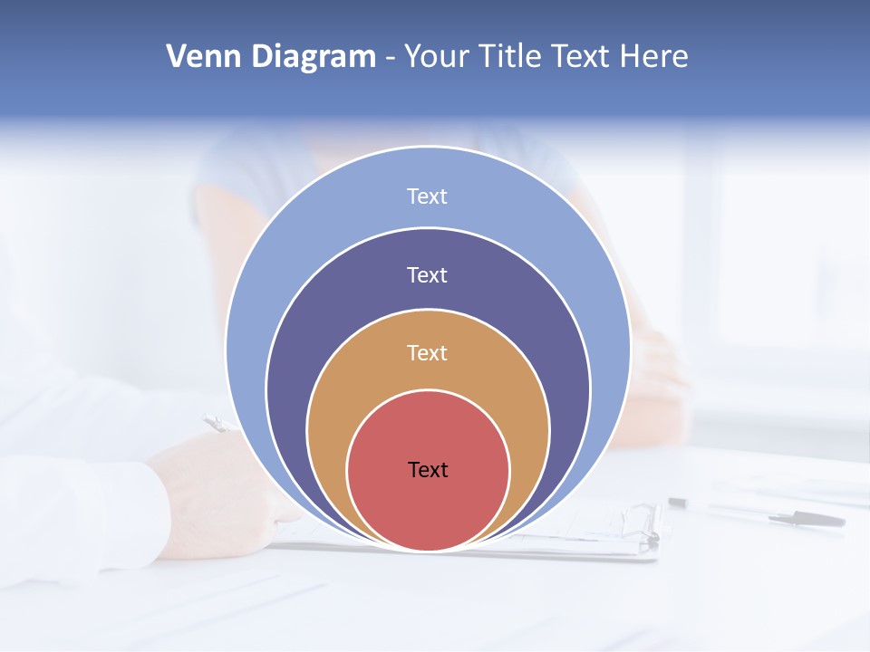 A Woman Sitting At A Table Holding A Business Card PowerPoint Template