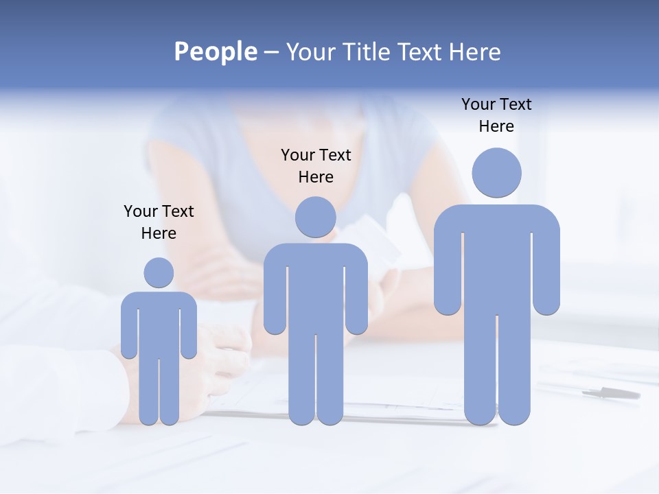 A Woman Sitting At A Table Holding A Business Card PowerPoint Template